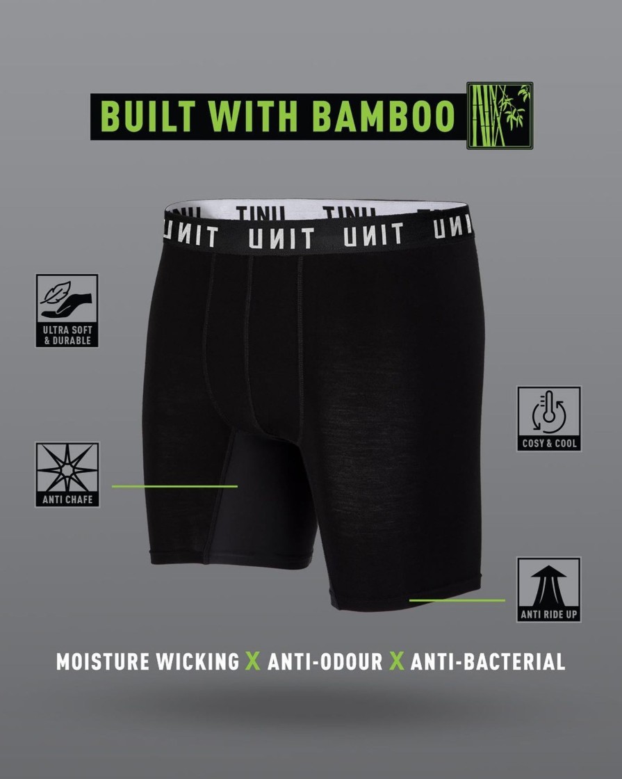 Sports UNIT Accessories | Unit Mens Week To Week Bamboo Underwear Trunks - 3 Pack Black