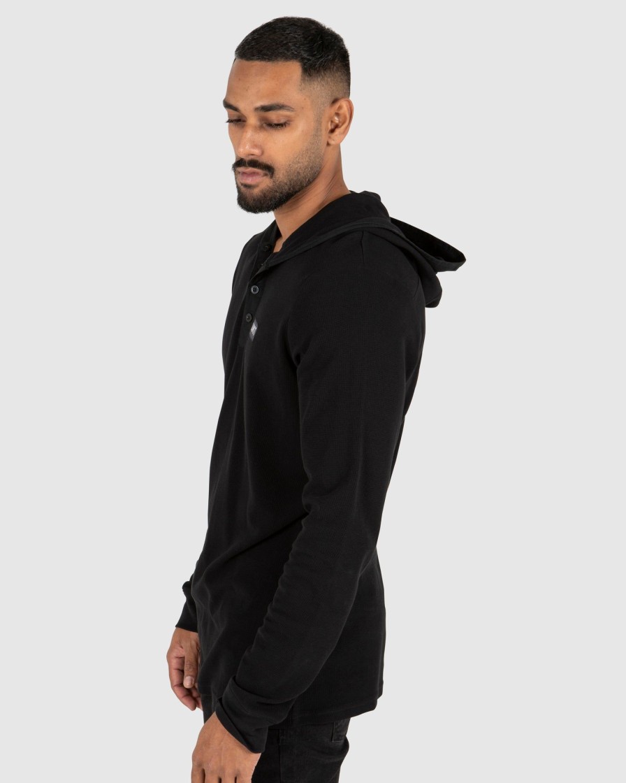 Mens UNIT Tees | Unit Pitch Mens Long-Sleeve Hoodie T-Shirt Black