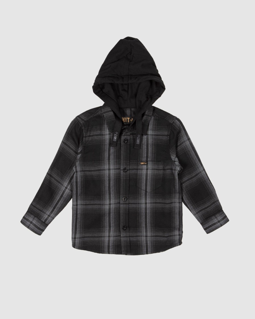 Youth UNIT | Unit Kids Chester Hooded Flannel Shirt Black