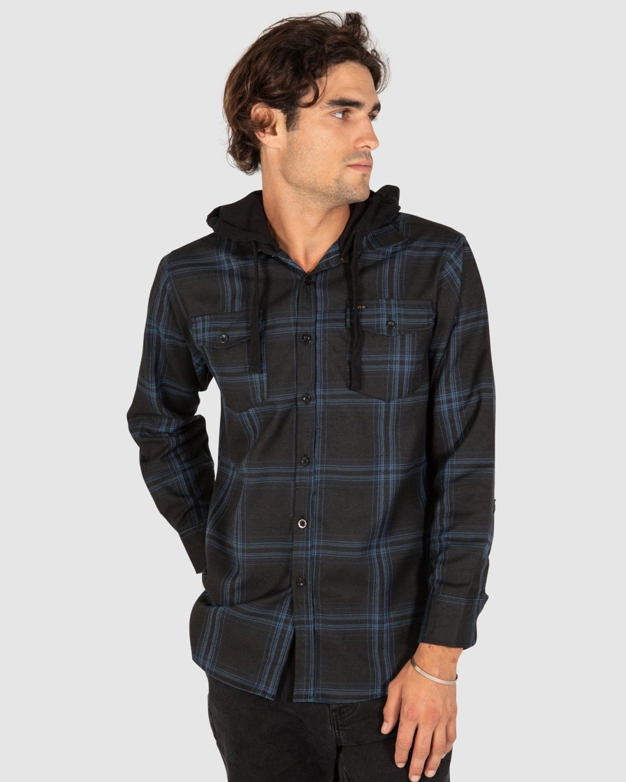 Sports UNIT Mens | Unit Chester Mens Hooded Flannel Shirt