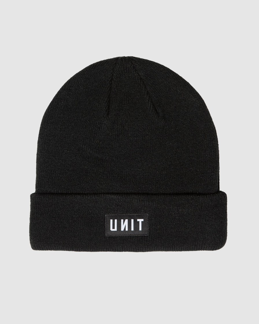 Mens UNIT Headwear | Unit Stack Mens Beanie Black