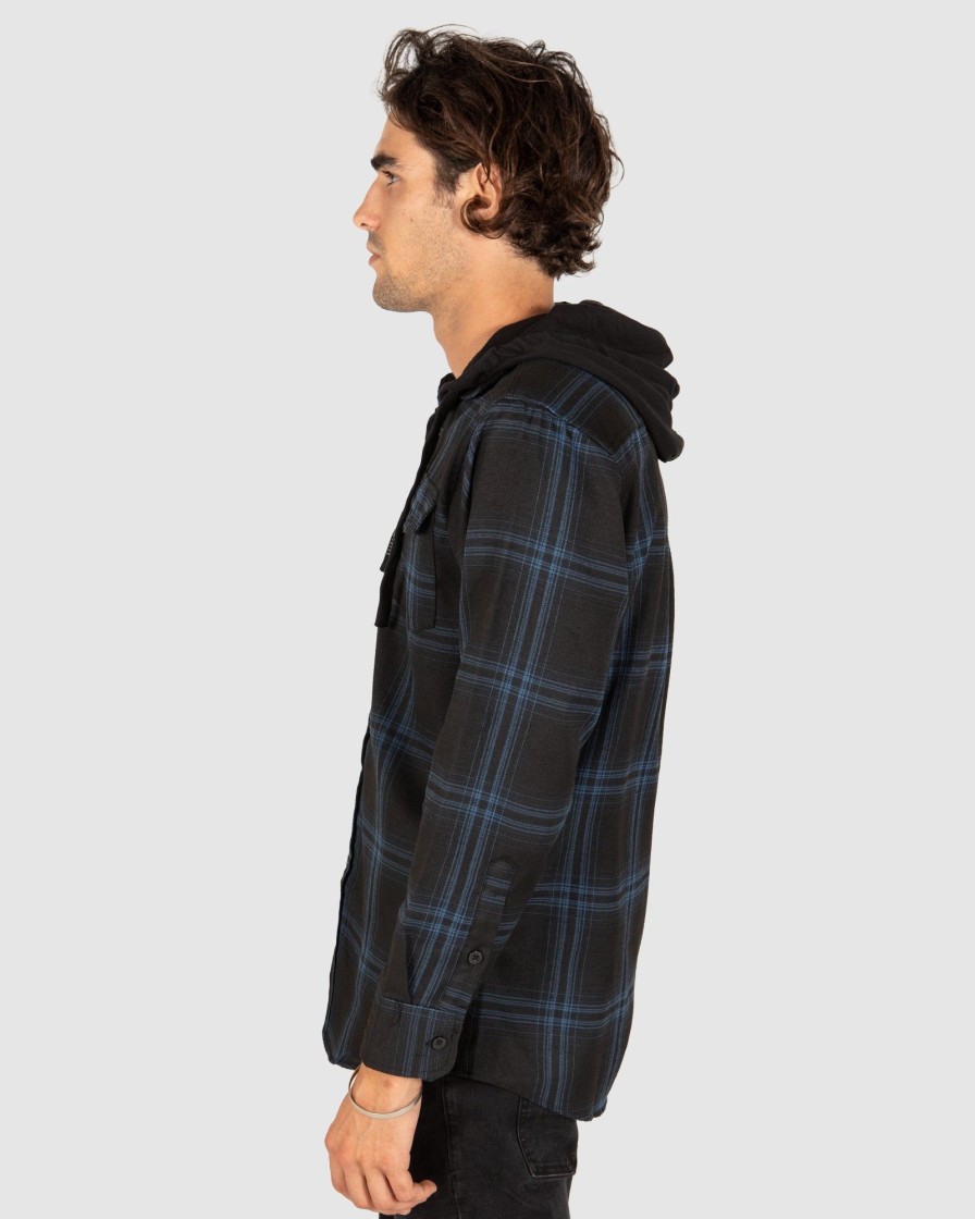 Mens UNIT | Unit Chester Mens Hooded Flannel Shirt