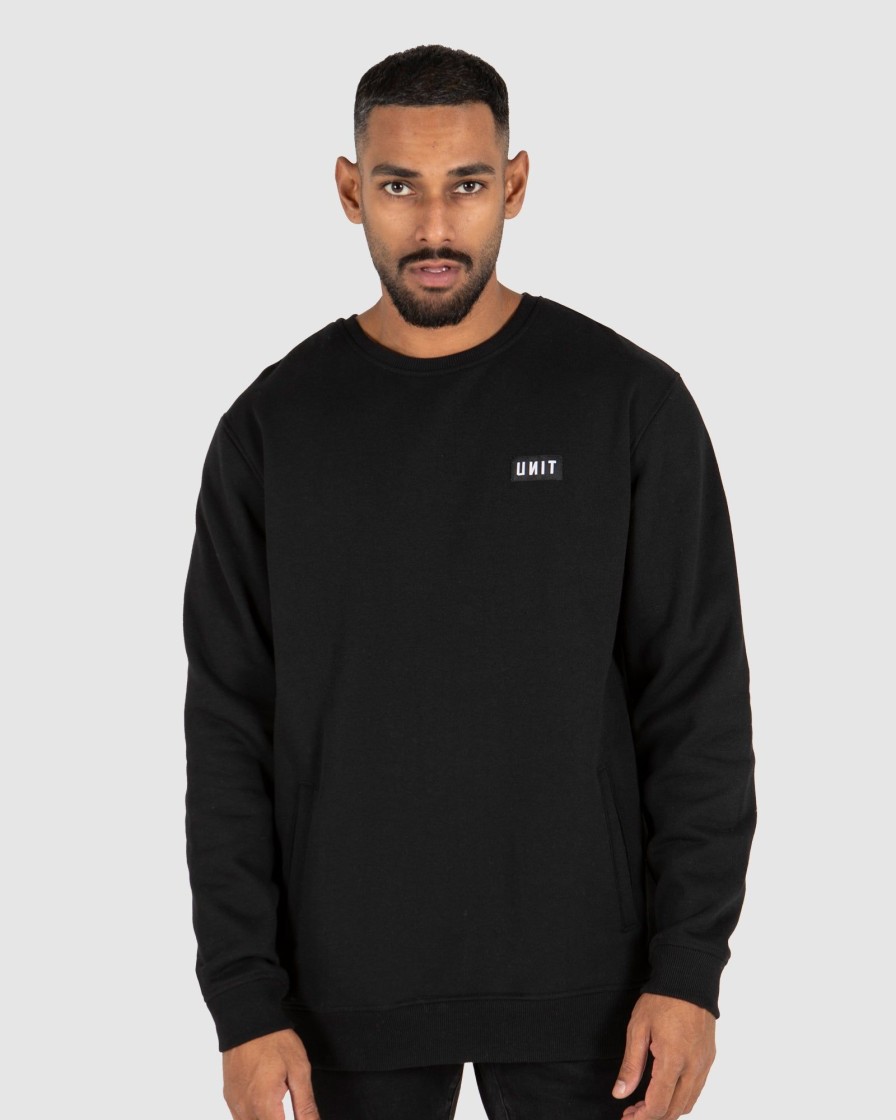 Workwear UNIT Mens Tops | Unit Stack Mens Crew Sweater Black