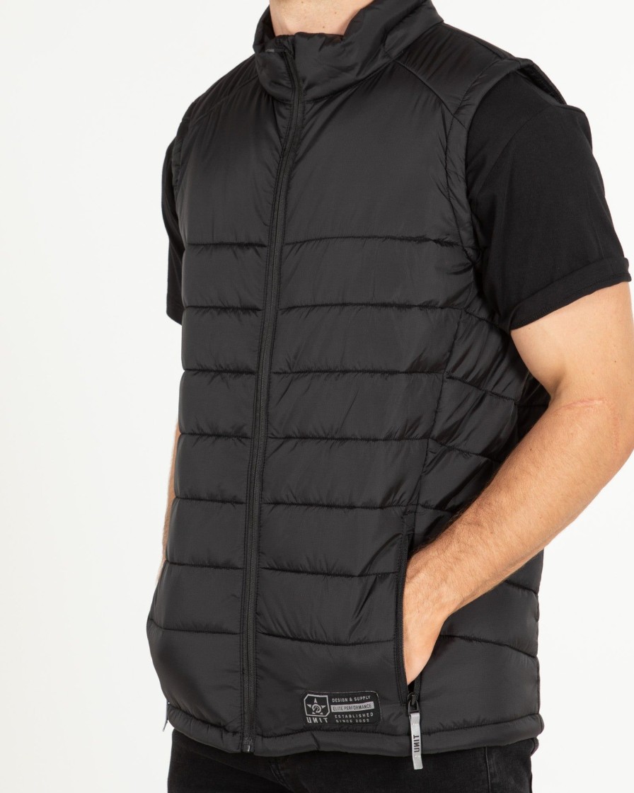 Mens UNIT Jackets | Unit Ridge Mens Puffer Vest Black