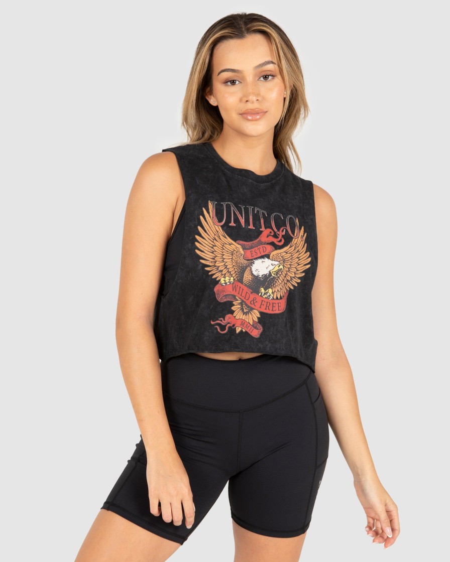 Ladies UNIT Tees / Singlets / Sport Bras | Unit Kruger Ladies Crop Muscle Tee Vintage Black