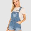 Ladies UNIT Shorts | Unit Ladies Bailey Denim Overalls Blue