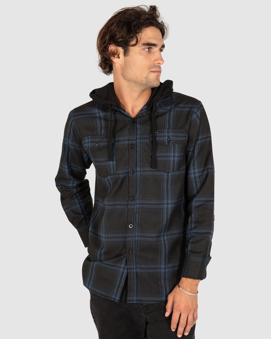 Mens UNIT | Unit Chester Mens Hooded Flannel Shirt