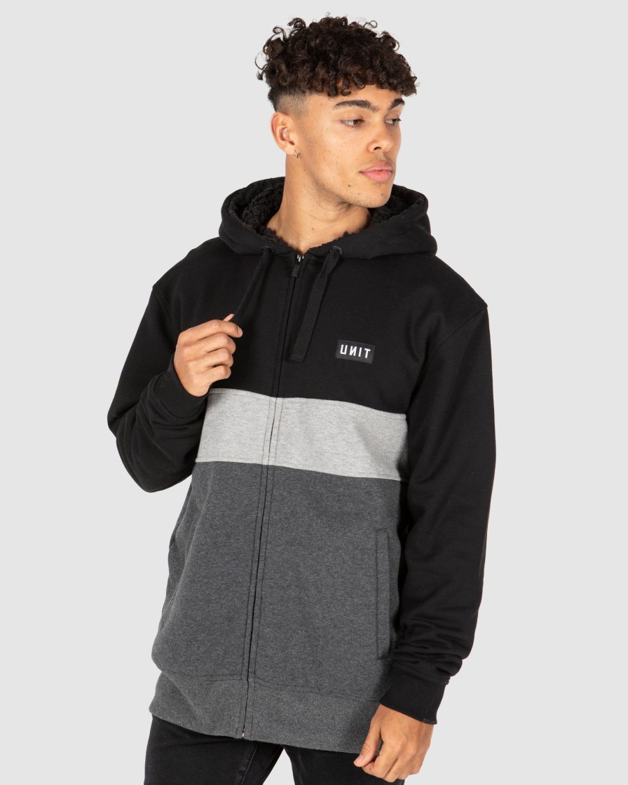 Mens UNIT | Unit Mens Unite Zip Thru Hoodie Black