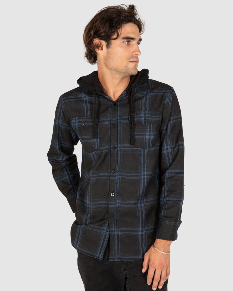 Sports UNIT Mens | Unit Chester Mens Hooded Flannel Shirt