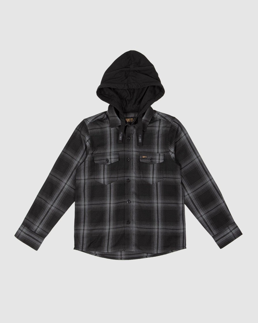 Youth UNIT | Unit Chester Youth Flannel Hooded Shirt Black